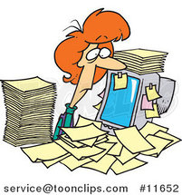Cartoon Business Woman Surrounded by Paperwork at Her Office Desk by Toonaday