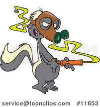 Cartoon Stinky Skunk Wearing a Gas Mask and Spraying by Toonaday