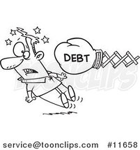 Cartoon Outlined Debt Boxing Glove Knocking out a Guy by Toonaday
