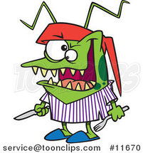 Cartoon Hungry Bed Bug Holding Silverware by Toonaday