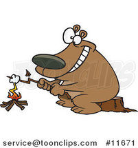 Cartoon Bear Roasting a Marshmallow by Toonaday