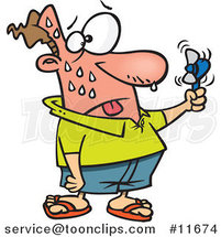 Cartoon Sweaty Guy Holding a Hand Fan by Toonaday