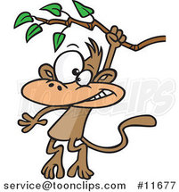 Cartoon Monkey Swinging from a Branch by Toonaday