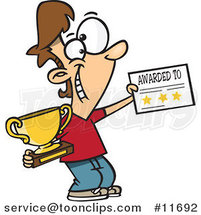Cartoon Boy Holding a Trophy and Certificate by Toonaday