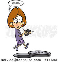 Cartoon Distracted Girl Texting and Falling into a Manhole by Toonaday