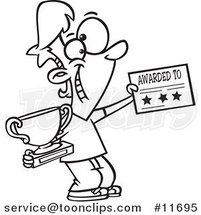 Cartoon Outlined Boy Holding a Trophy and Certificate by Toonaday