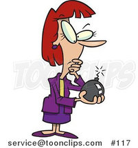 Cartoon Businesswoman Holding a Bomb with a Lit Fuze by Toonaday