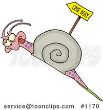 Tired Cartoon Snail Going Uphill near a One Way Sign by Toonaday