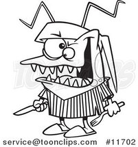 Cartoon Outlined Hungry Bed Bug Holding Silverware by Toonaday
