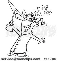 Cartoon Outlined Mad Scientist Holding a Beaker by Toonaday