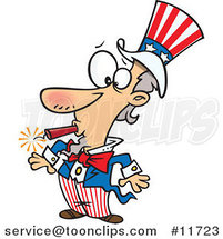 Cartoon Uncle Sam with a Firework in His Mouth by Toonaday
