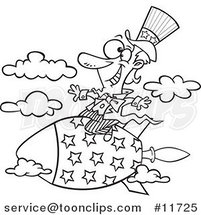 Cartoon Outlined Uncle Sam Riding a Rocket by Toonaday