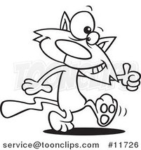Cartoon Outlined Cat Walking Upright and Holding a Thumb up by Toonaday