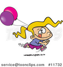 Cartoon Birthday Girl Running with Party Balloons by Toonaday