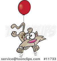 Cartoon Birthday Cat Floating with a Party Balloon by Toonaday
