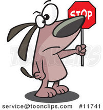 Cartoon Stop Dog Holding a Sign by Toonaday