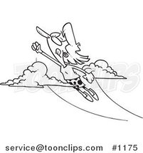 Cartoon Black and White Outline Design of a Business Woman Shooting up and Away by Toonaday