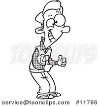Cartoon Outlined College Boy Giving Two Thumbs up by Toonaday