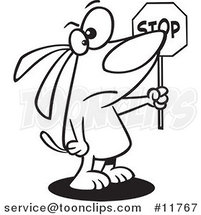 Cartoon Outlined Stop Dog Holding a Sign by Toonaday