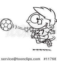 Cartoon Outlined Boy Kicking a Soccer Ball by Toonaday