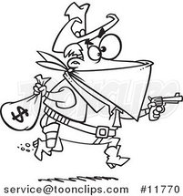 Cartoon Outlined Black Bart Outlaw Stealing Money by Toonaday