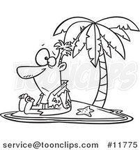 Cartoon Outlined Shipwrecked Guy on a Tropical Island by Toonaday