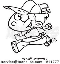 Cartoon Outlined Boy Running on His First Day of School by Toonaday