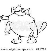 Cartoon Outlined Tough Cat Smoking a Cigar by Toonaday
