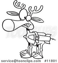 Cartoon Outlined Christmas Reindeer with Strapped Rockets by Toonaday