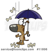 Cartoon Dog Character Under an Umbrella in Bone Rain by Toonaday