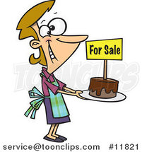 Cartoon Pleased Bake Sale Lady Holding out a Cake by Toonaday