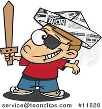 Cartoon Pirate Boy with a Newspaper Hat and Sword by Toonaday
