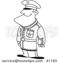 Cartoon Black and White Outline Design of a Guy Standing Proud in Uniform by Toonaday