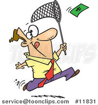Cartoon Business Man Chasing Money with a Net by Toonaday
