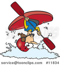 Cartoon Female Kayaker Doing a Flip over White Water by Toonaday