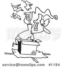 Cartoon Black and White Outline Design of a Lady Tearing the Wrapping Paper off of a Gift by Toonaday