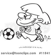 Cartoon Outlined Soccer Girl Running by Toonaday