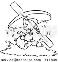 Cartoon Outlined Female Kayaker Doing a Flip over White Water by Toonaday