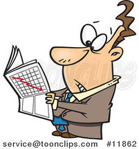 Cartoon Business Man Reading the Stock Market News by Toonaday