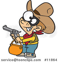 Cartoon Cowboy Halloween Trick or Treater Holding His Gun out by Toonaday