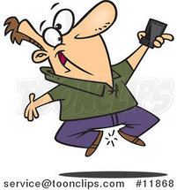 Cartoon Excited Guy Jumping with His New Cell Phone by Toonaday