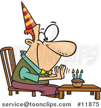 Cartoon Birthday Guy Seated Before His Cupcake by Toonaday