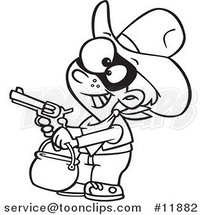 Cartoon Outlined Cowboy Trick or Treater Holding His Gun out by Toonaday