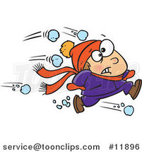 Cartoon Outnumbered Boy Running from Snowballs by Toonaday