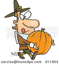 Cartoon Pilgrim Guy Carrying a Pumpkin by Toonaday