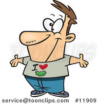 Cartoon Happy Guy Wearing an I Love Pickles Shirt by Toonaday