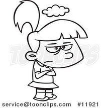 Cartoon Outlined Grumpy Girl with a Cloud over Her Head by Toonaday