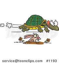 Cartoon Fast Tortoise Flying over a Hare by Toonaday