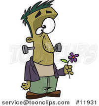 Cartoon Sad Frankenstein Holding a Flower by Toonaday