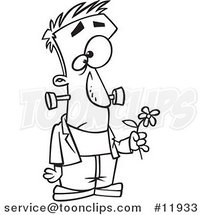 Cartoon Outlined Sad Frankenstein Holding a Flower by Toonaday